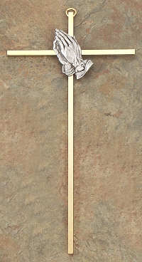 Praying Hands Cross Gold/Pewter 10 In.