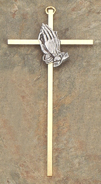 Praying Hands Cross Gold/Pewter 7 In.