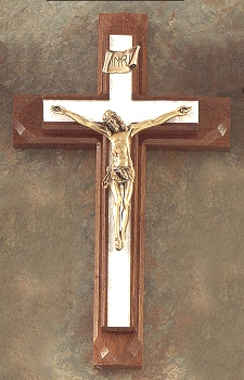 Sick Call Crucifix Walnut/Bronze/Faux Pearl