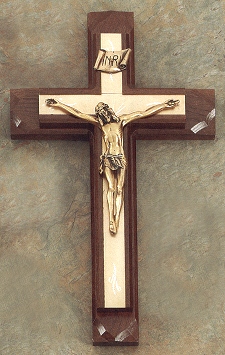 Sick Call Crucifix Set Walnut & Gold 12 3/4 In.