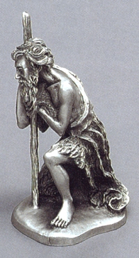 Kneeling Shepherd Pewter Nativity Statue 3 In. Scale