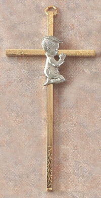 Praying Boy Cross Gold & Pewter 8 In.