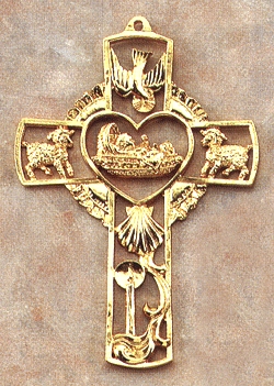Pewter Baby Cross Gold Plated 5 In.