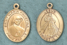 Sr. Faustina Divine Mercy Gold Filled Oval Medal