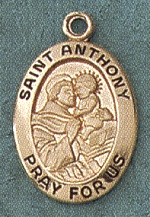 St. Anthony 14kt Gold Oval Medal 3/4 In.
