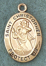 St. Christopher 14kt Gold Oval Medal 3/4 In.