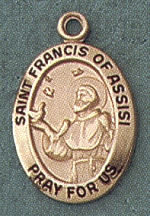 St. Francis 14kt Gold Oval Medal 3/4 In.