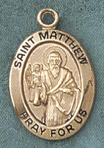 St. Matthew 14kt Gold Oval Medal 3/4 IN.
