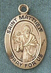 St. Matthew 14kt Gold Oval Medal 3/4 IN.