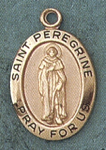 St. Peregrine 14kt Gold Oval Medal 3/4 In.