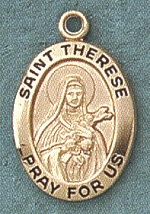 St. Therese 14kt Gold Oval Medal 3/4 In.