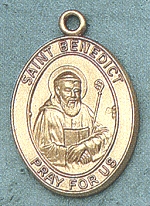 St. Benedict 14kt Gold Oval Medal 1 In.