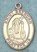 St. Brendan 14kt Gold Oval Medal 1 In.