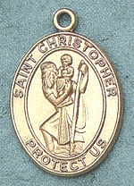 St. Christopher 14kt Gold Oval Medal 1 In.