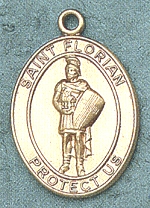St. Florian/Firefighter 14kt Oval Medal 1 in.