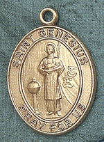 St. Genesius 14kt Gold Oval Medal 1 In.