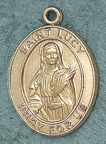 St Lucy 14kt Gold Oval Medal 1 In.