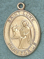 St Luke 14kt Gold Oval Medal 1 In.