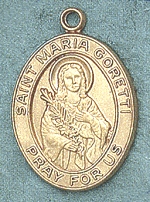 St. Maria Goretti 14kt Gold Oval Medal 1 In.