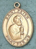 St. Peter 14kt Gold Oval Medal 1 In.