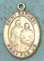 St. Raphael 14kt Gold Oval Medal 1 In.