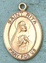 St. Rita 14kt Gold Oval Medal 1 IN.