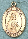 St. Rita 14kt Gold Oval Medal 1 IN.