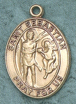 St. Sebastian 4kt Gold Oval Medal 1 In.