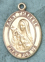St. Therese 14kt Gold Oval Medal 1 IN.