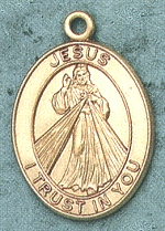 Divine Mercy 14 kt Gold Oval Medal 1 In.