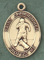 St. Christopher/Skateboarding 14kt Gold Medal