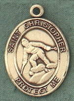 St. Christopher/Skiing 14kt Gold Medal