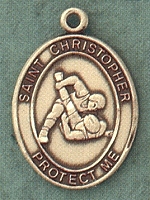 St. Christopher/Wrestling 14kt Gold Medal