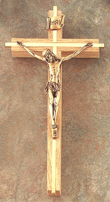 Oak & Gold w/ Bronze Crucifix 10 In.