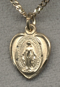 Miraculous Medal In Heart Shaped Gold