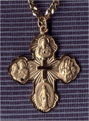 Engraved Cross Gold 4-Way Medal