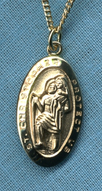 Small Frosted St. Christopher Medal Gold on Sterli