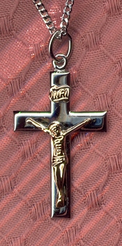 Two Tone Crucifix 1 1/8 In. Gold On Sterling