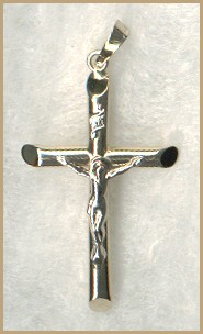 14kt Gold Beveled End Crucifix - 1 1/8 Inch