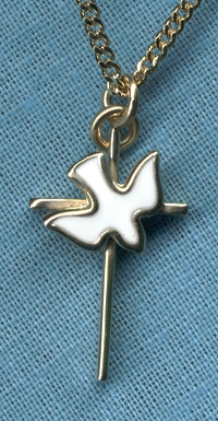 Holy Spirit Cross - Gold Filled with White Enamel