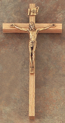 Narrow Oak & Bronze Crucifix 10 In.