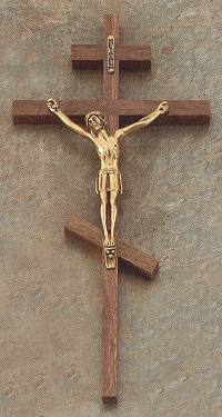Narrow Eastern Crucifix Walnut Gold 10 In.