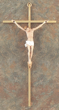 Gold/Brass & Natural Figure Crucifix 10 In.