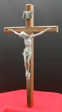 Walnut Crucifix w/ Antique Silver 10 In.