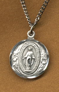 Flower Flanked Miraculous Medal Sterling