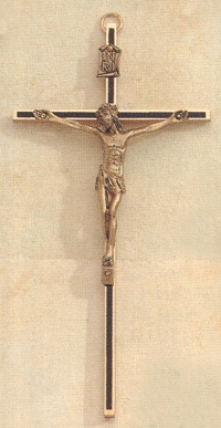 Brass & Black Silk Screen Crucifix 7 In.