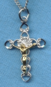 Lace Heart Crucifix Sterling on Gold