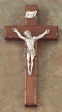 Knotted Walnut & Silver Crucifix 8 In.