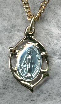 Miraculous Medal Gold Plate Sterling Heart