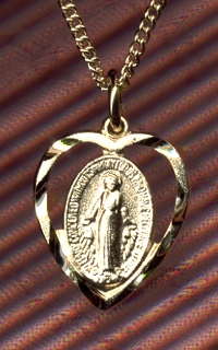Miraculous Medal in Heart Gold on Sterling